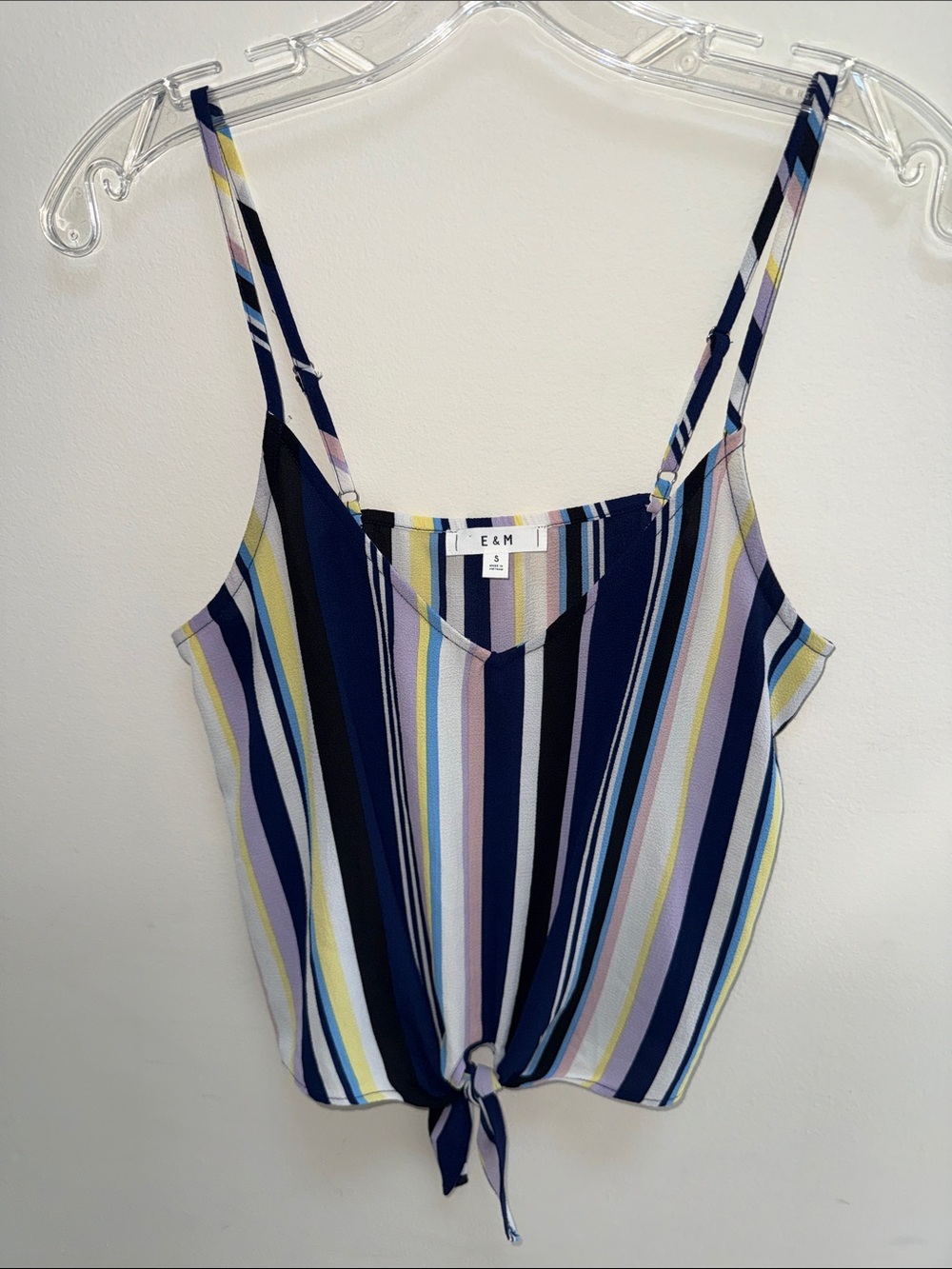 E&M Striped Tie-Front Tank Top